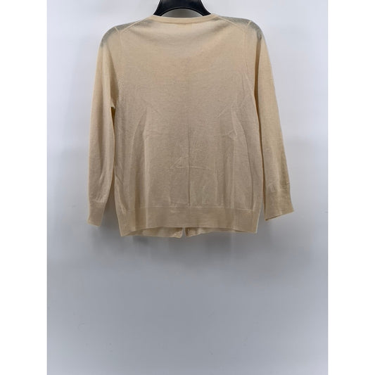 J.CREW Women's Beige Knit Crewneck Button-Up Long Sleeve Cashmere Cardigan SZ S