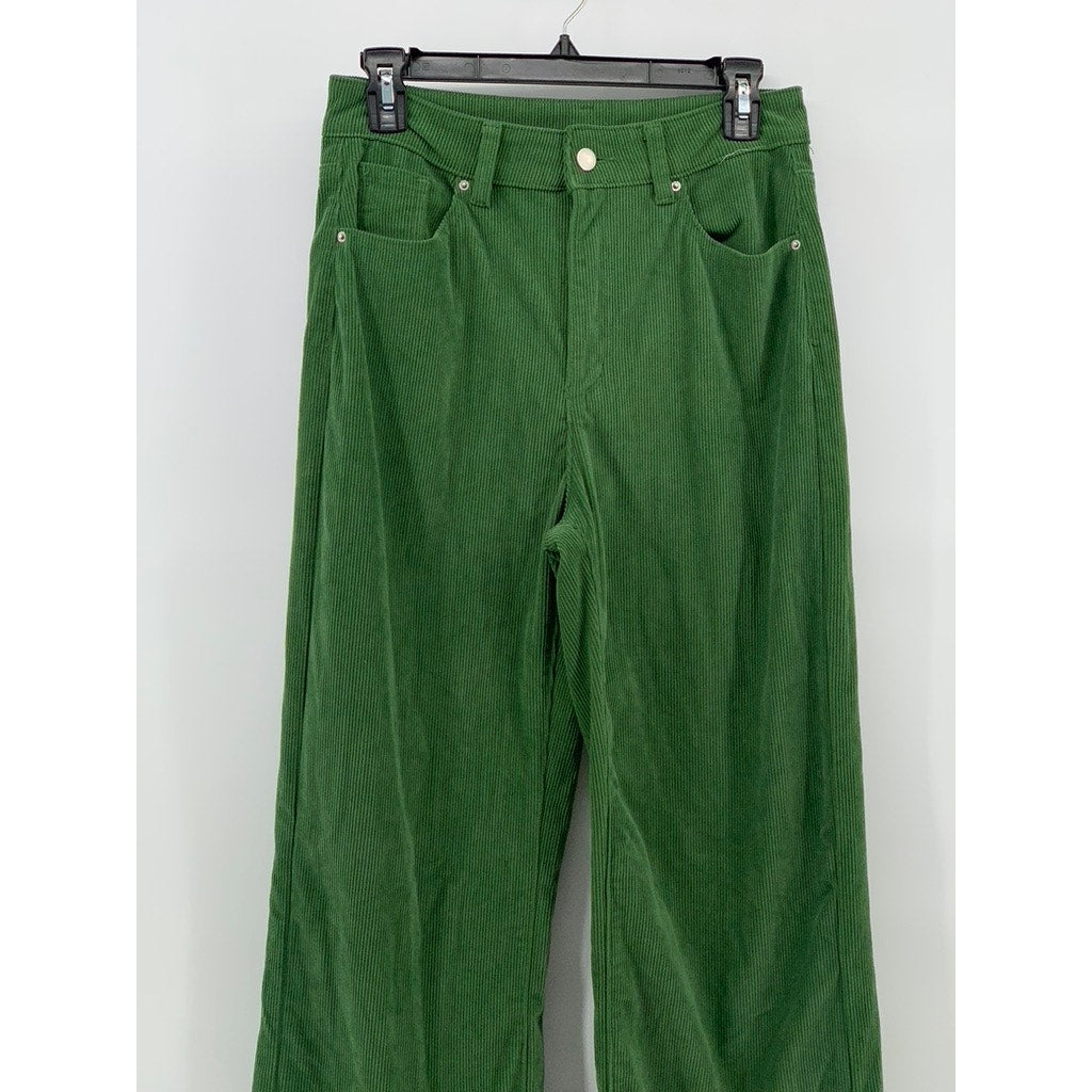 SHEIN Women's Dark Green Corduroy Wide-Leg High-Rise Five-Pocket Pant SZ 6