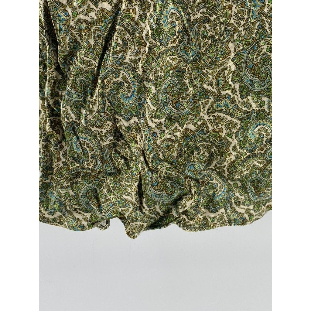 ZARA Women's Green Printed Ruched V-Neck Spaghetti Strap Mini Dress SZ M