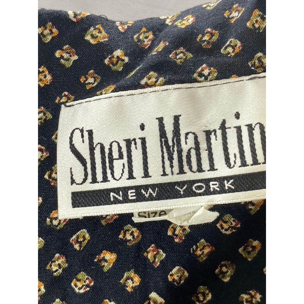 SHERI MARTIN Women's Black Printed Side-Tie Short Sleeve A-Line Dress SZ 12