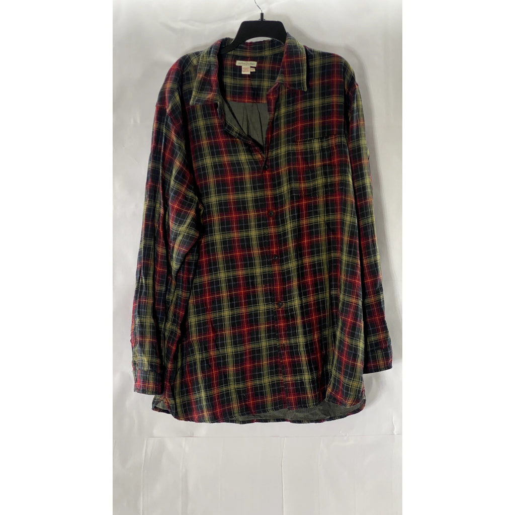 CARBON2COBALT Men's Tall Red/Green Plaid Flannel Button-Up Shirt SZ XL/T