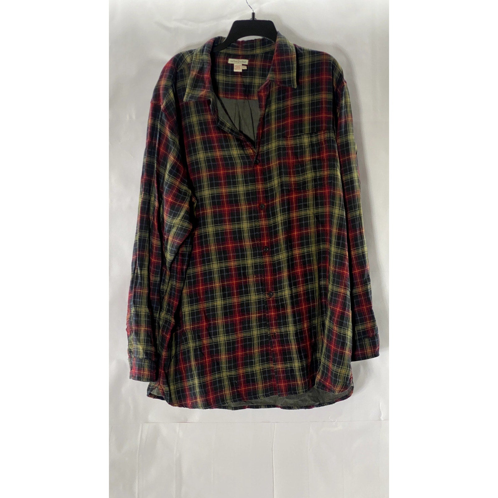 CARBON2COBALT Men's Tall Red/Green Plaid Flannel Button-Up Shirt SZ XL/T