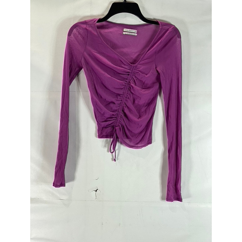 URBAN OUTFITTERS Women's Purple Shona Asymmetrical Cinched Cropped Mesh Top SZ M