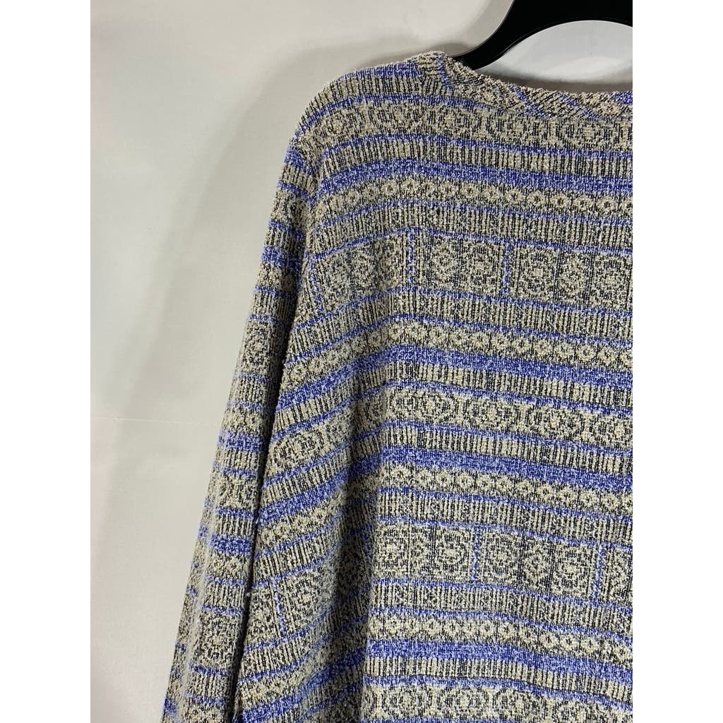 MEG SHOP Women's Metallic Gold/Blue Long Sleeve Pinched Hem Striped Blouse SZ L