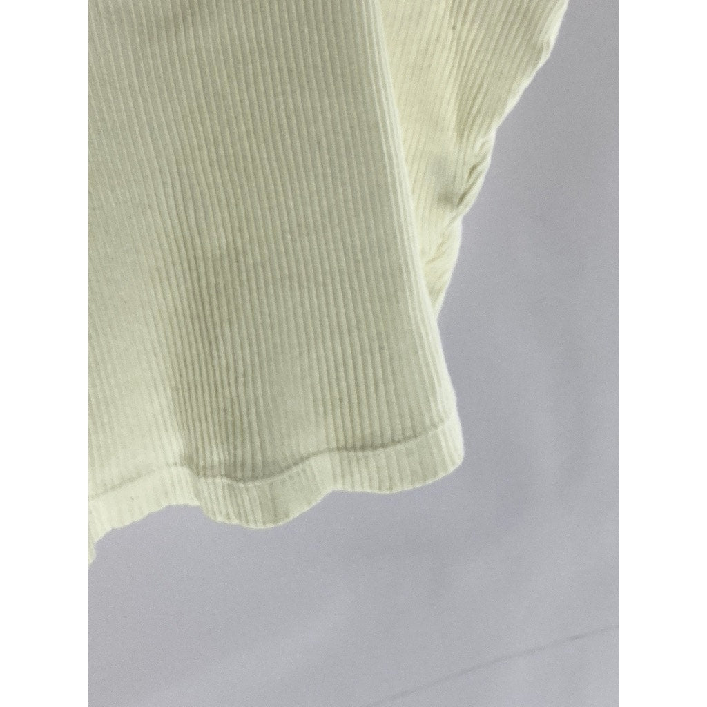 UNIQLO Women's White Stretch Ribbed Crewneck Sleeveless Cropped Tank Top SZ L