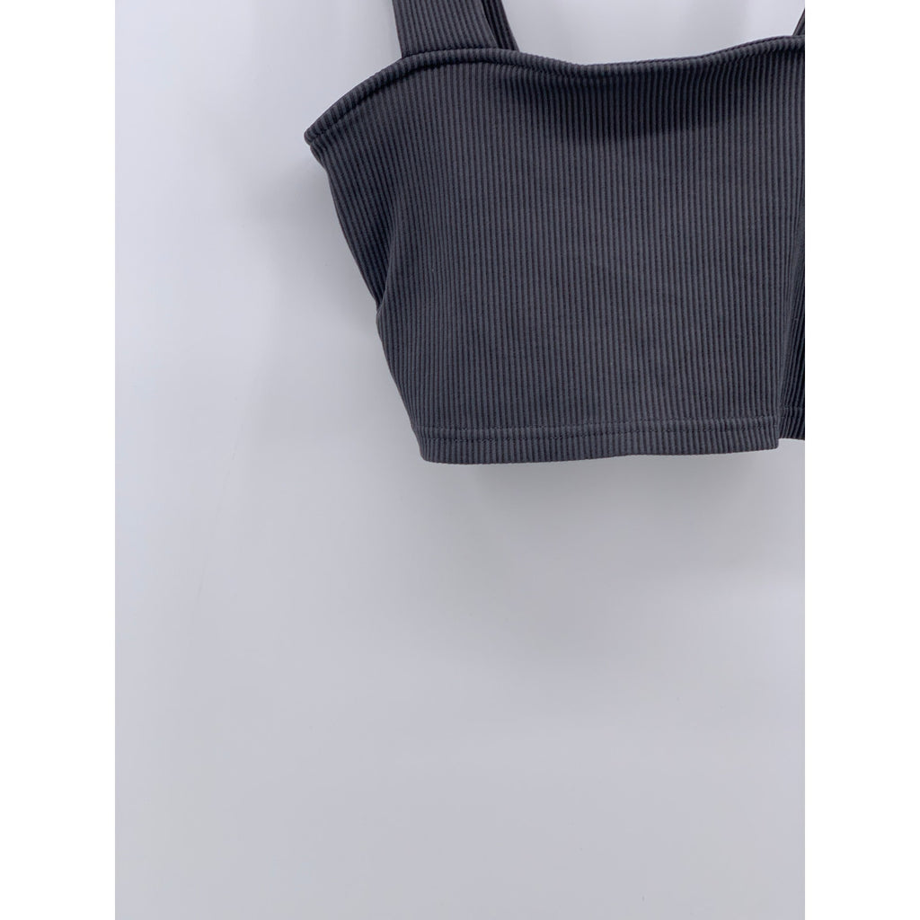 DIVIDED By H&M Women's Charcoal Gray Ribbed Straight-Neck Cropped Tank Top SZ S