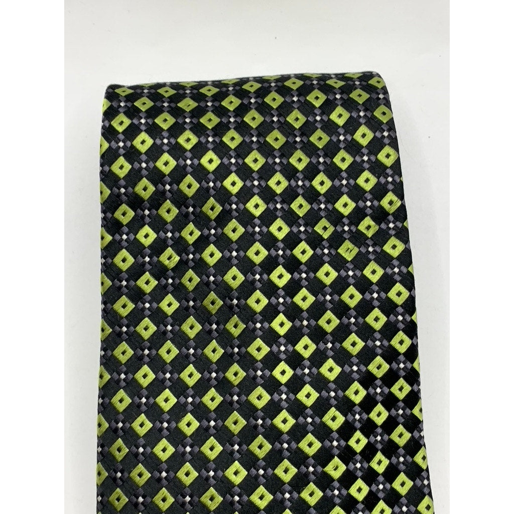 COUNTESS MARA Men's Vintage Green Printed Hand Made Silk Tie SZ OS