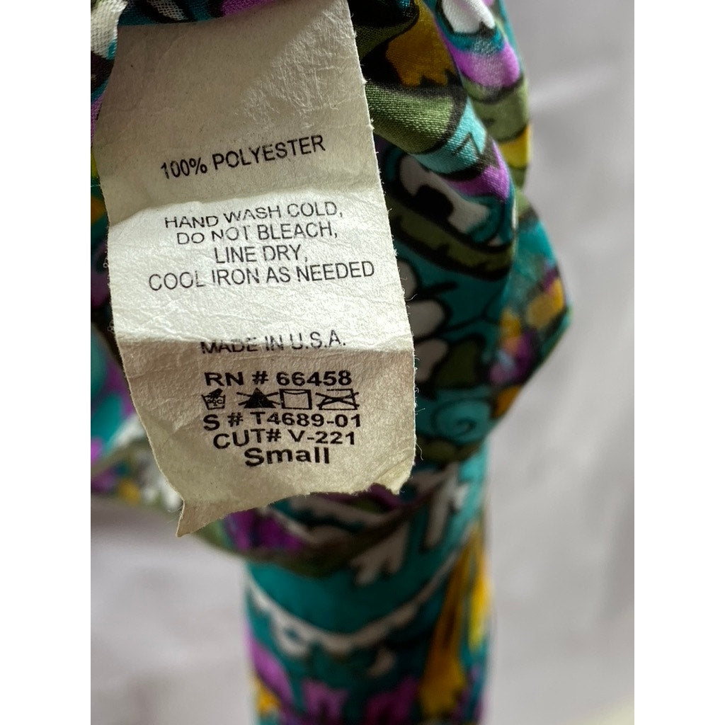 MANDEE Women's Green Sheer Printed Straight-Neck Cutout Shoulder Top SZ S
