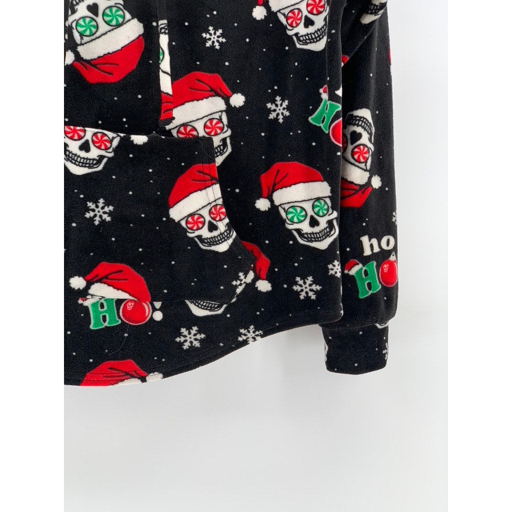 NO BOUNDARIES Women's Black Peppermint Skull Fleece Hoodie Sweater SZ M