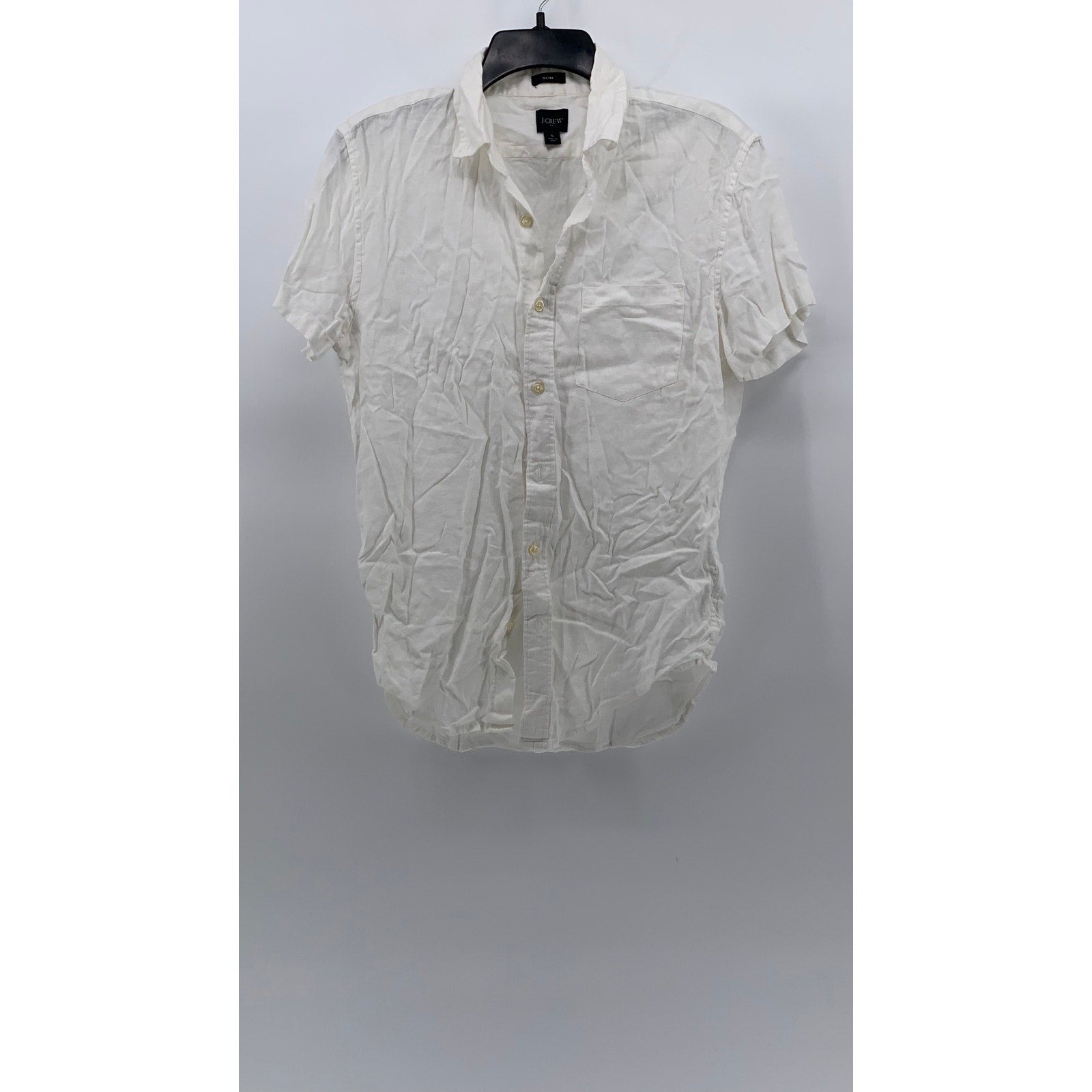 J.CREW Men's White Linen Blend Button-Up Short Sleeve Slim-Fit Shirt SZ S