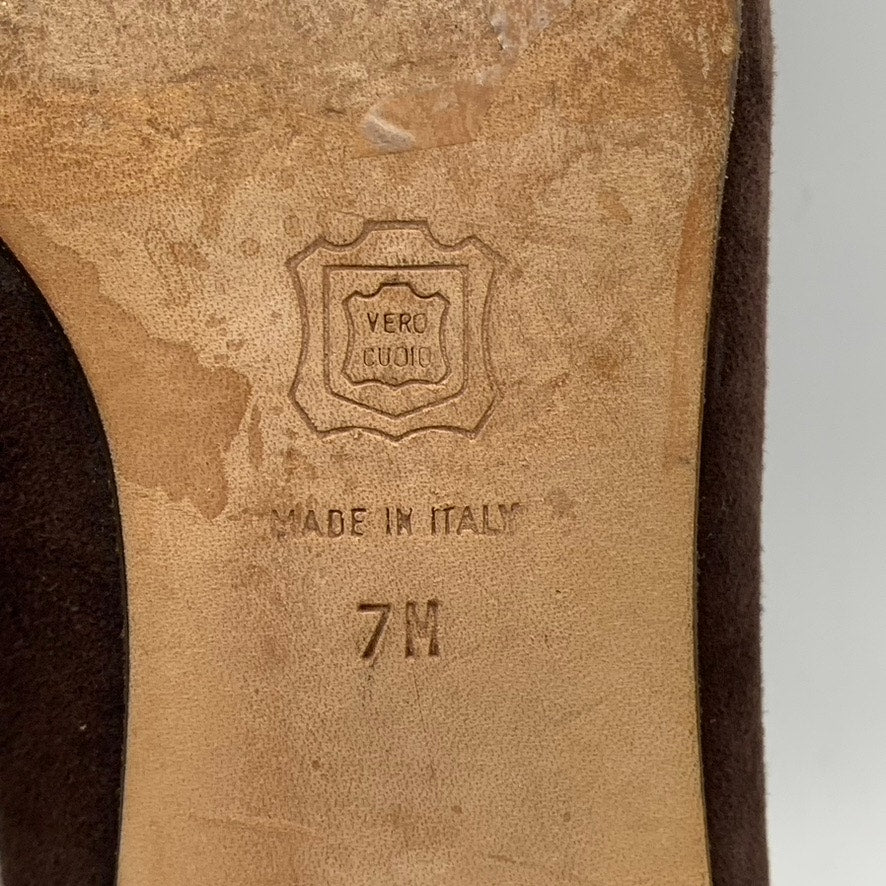 SILVIA FIORENTINA Women's Brown Suede Spiga Round-Toe Block-Heel Pumps SZ 7