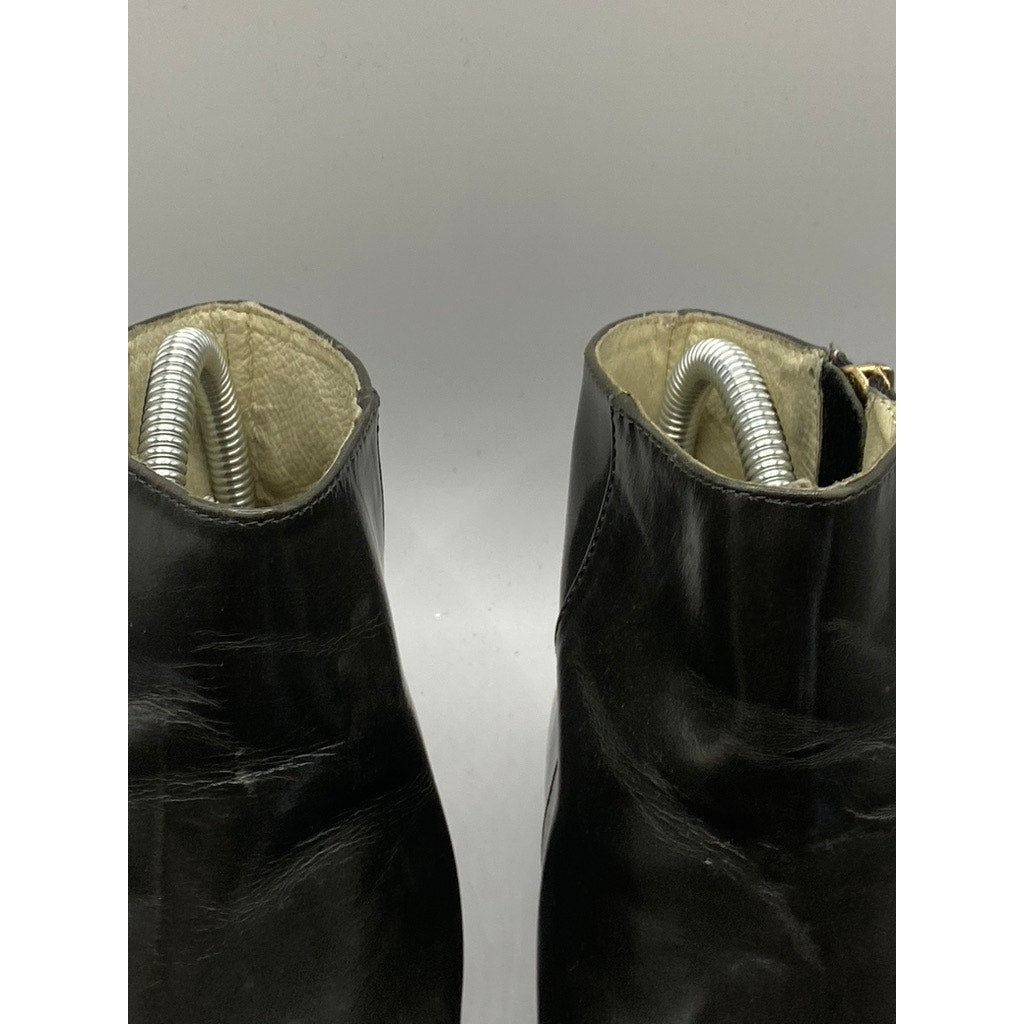 S GIOVANNI Women's Black Leather Rory Almond-Toe Side Zip Boots SZ 38(US7.5)