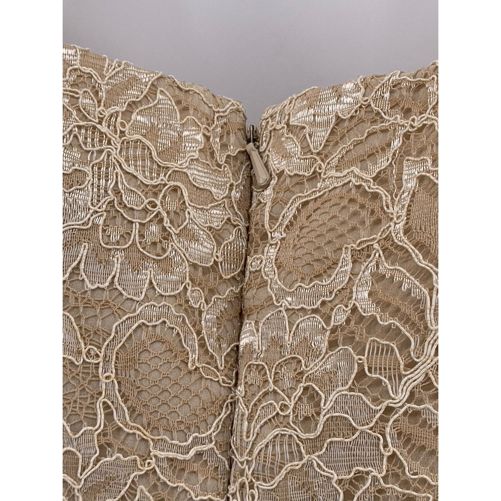 KAREN MILLER NY Women's Tan Embroidered Sequin-Beaded Formal Dress SZ 16