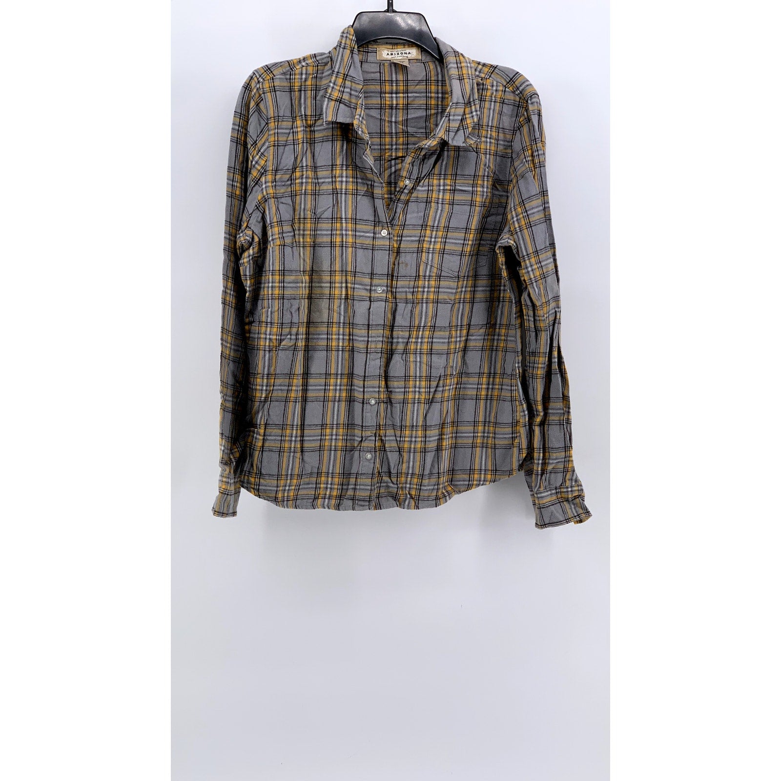THE ORIGINAL ARIZONA Women's Gray-Yellow Plaid Button-Up Long Sleeve Shirt SZ XL