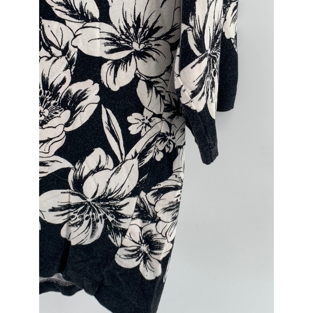 ALFRED DUNNER Women's Plus White-Black Floral 3/4 Sleeve Top SZ 2X