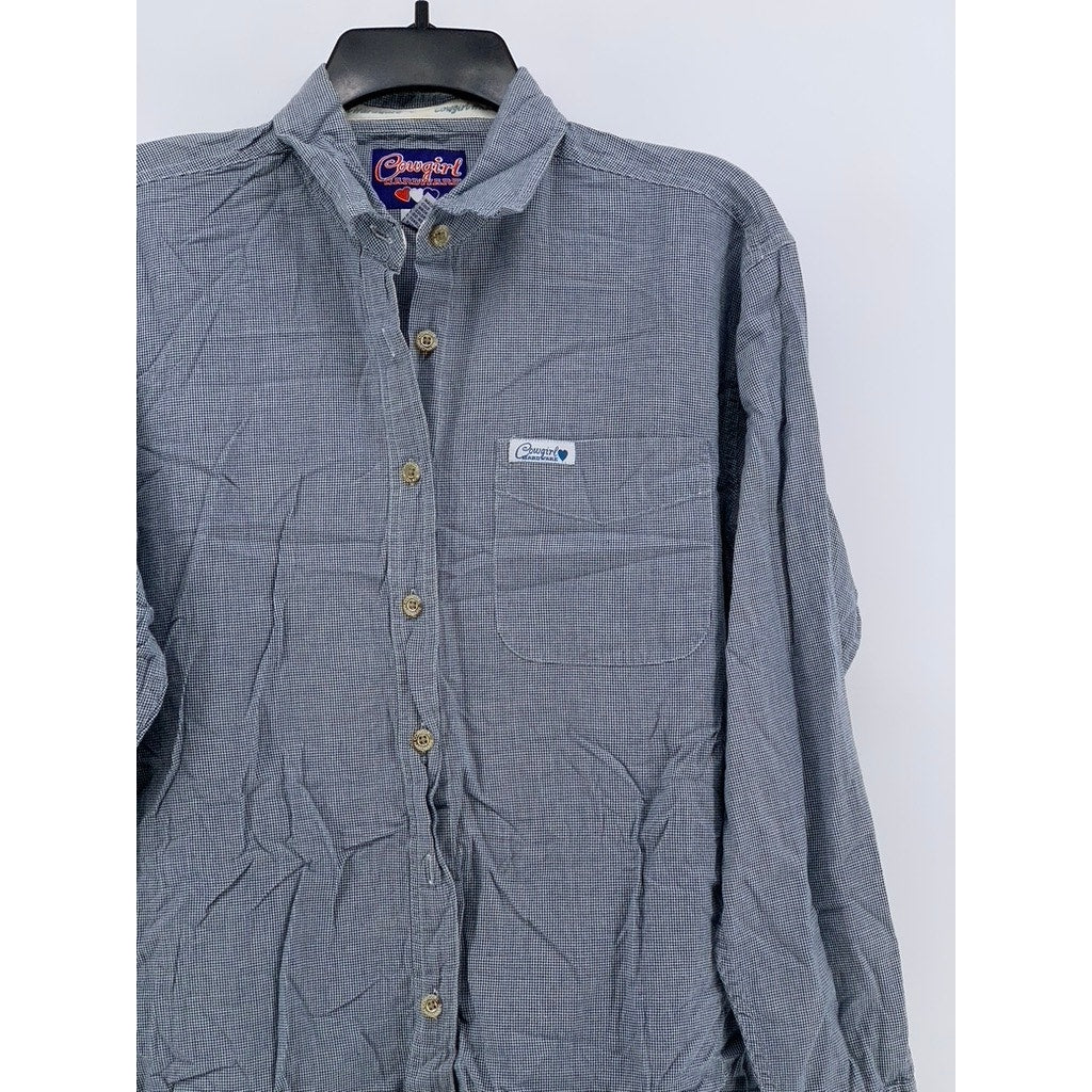 COWGIRL HARDWARE Women's Blue Houndstooth Long Sleeve Button-Up Top SZ M