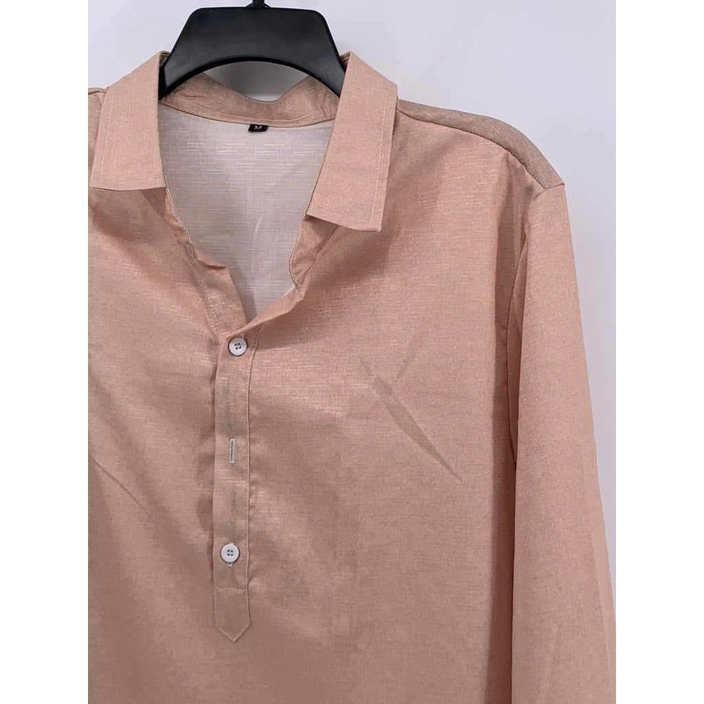 UNBRANDED Women's Salmon Pink Half-Button Long Sleeve Top SZ M