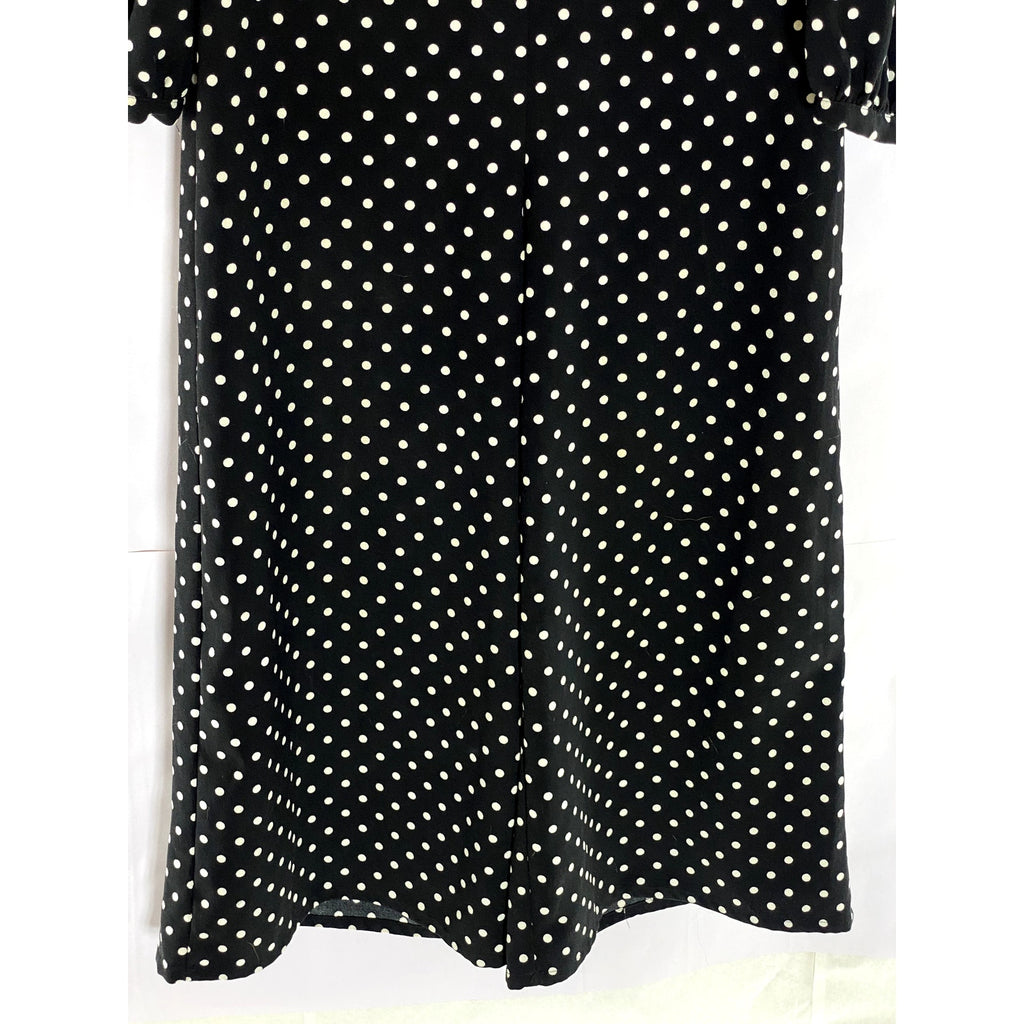 ZARA Women's Black-White Polka Dot V-Neck Long-Sleeve Cropped Jumpsuit SZ XS