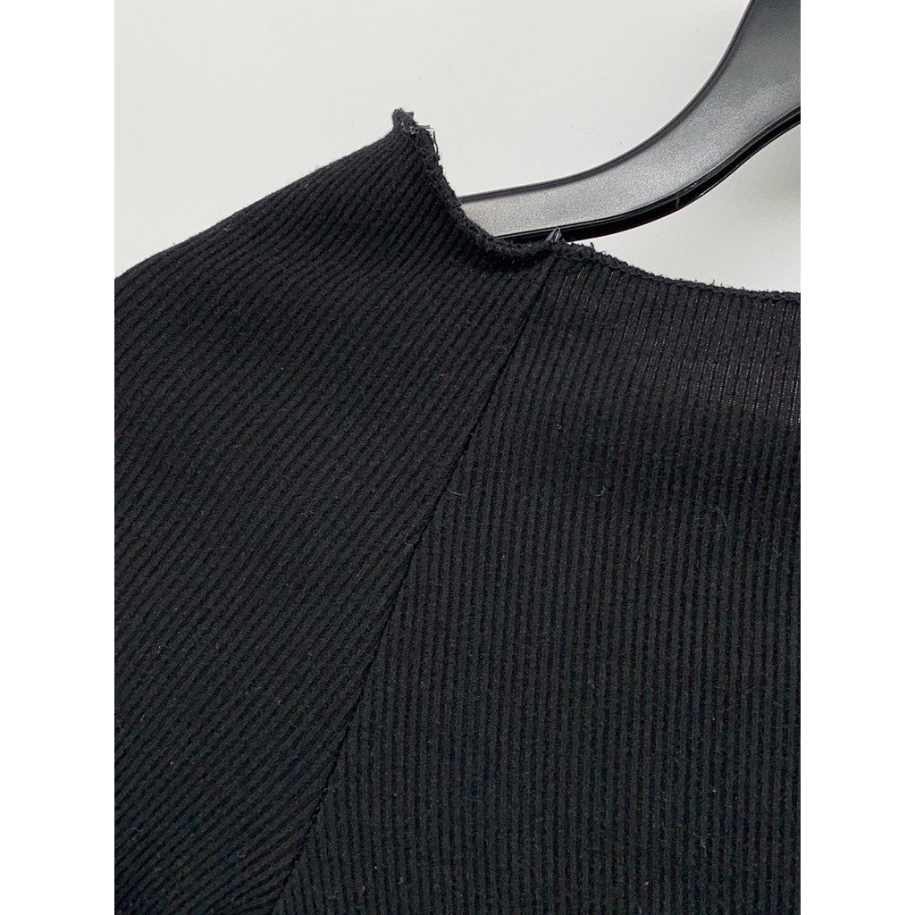 FASHION NOVA Women's Black Ribbed Boatneck Long Sleeve Top SZ M