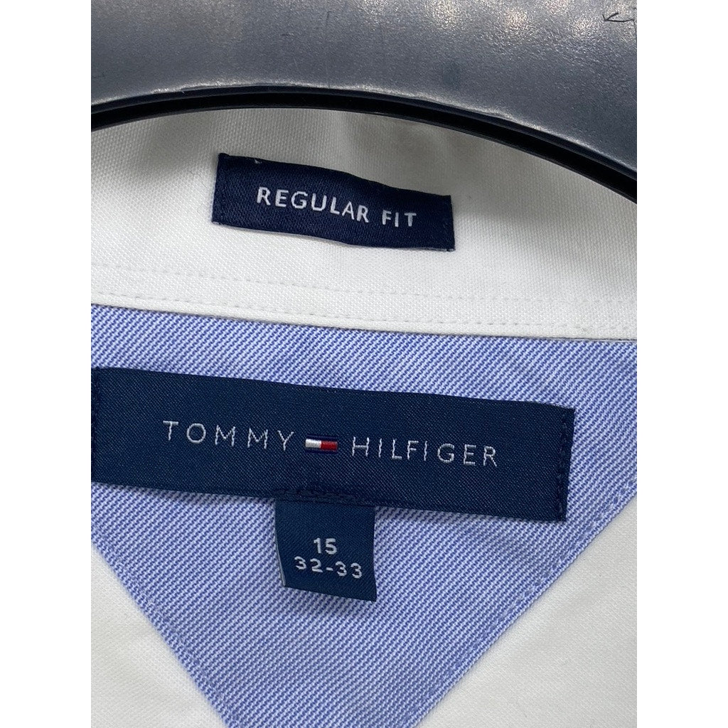 TOMMY HILFIGER Men’s White Regular-Fit Button-Up Long Sleeve Shirt SZ 15 32/33