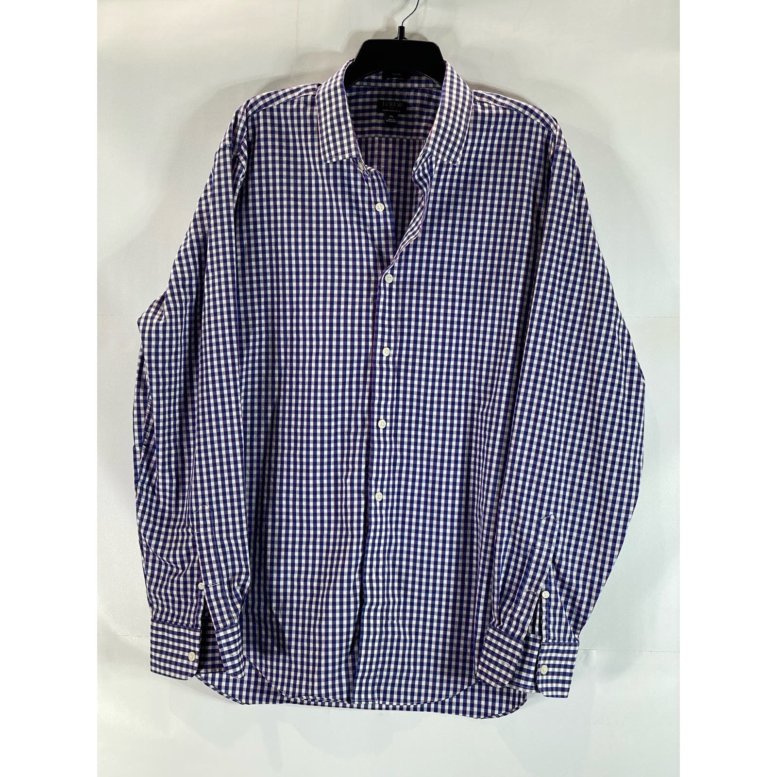 J. CREW Men's Blue Gingham Slim-Fit Performance Button-Up Long-Sleeve Shirt SZXL