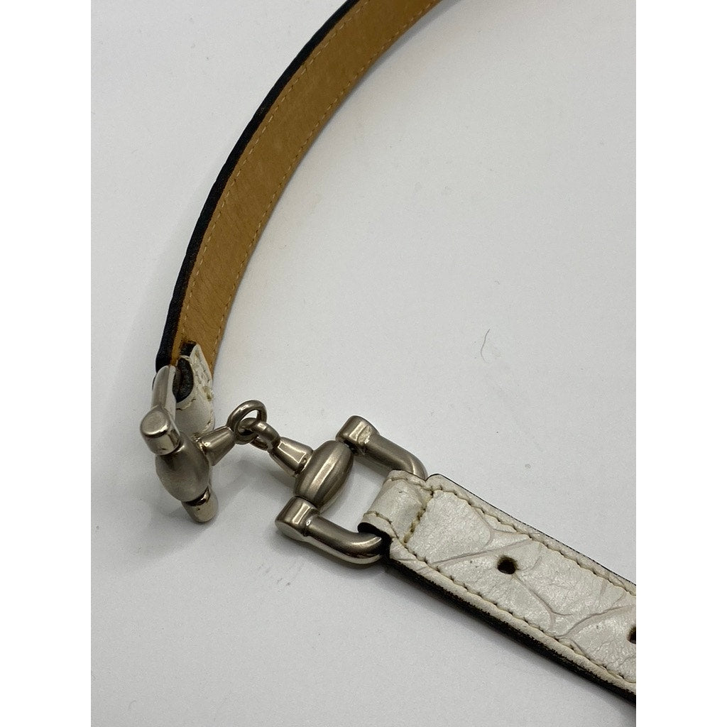 STREETS AHEAD Women's Cream Leather Single Prong Horsebit Belt OS
