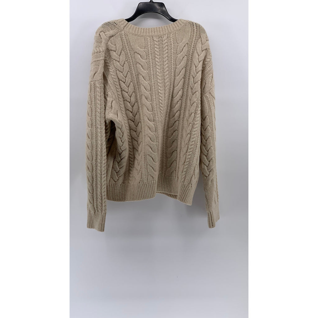 BANANA REPUBLIC Men's Beige Cable Knit Crewneck Long Sleeve Sweater SZ L