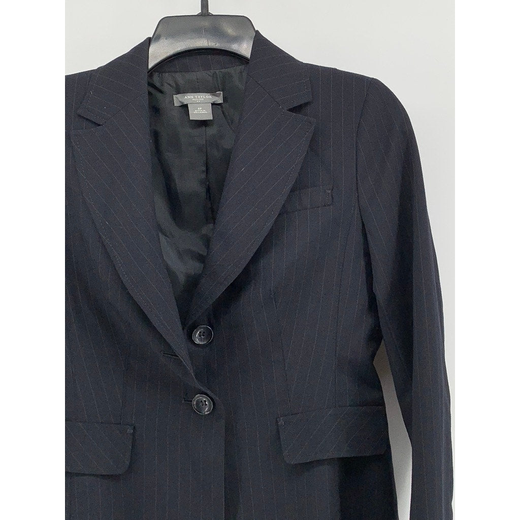 ANN TAYLOR Women's Petite Navy Pinstripe Two-Button Blazer SZ 2P