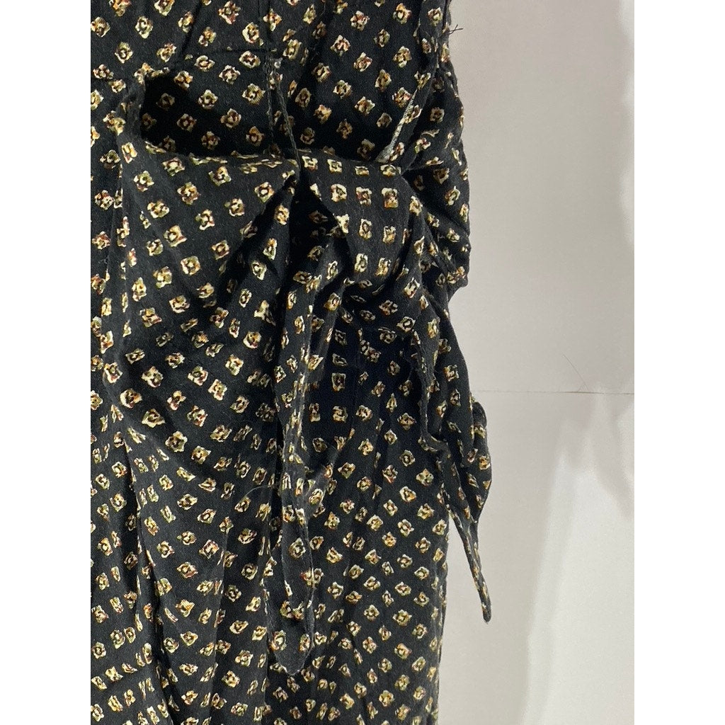 SHERI MARTIN Women's Black Printed Side-Tie Short Sleeve A-Line Dress SZ 12