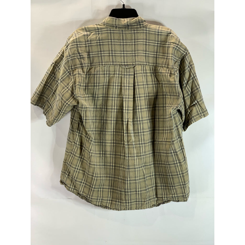 FIELD & STREAM Men's Tan Plaid Regular-Fit Button-Up Short Sleeve Shirt SZ L