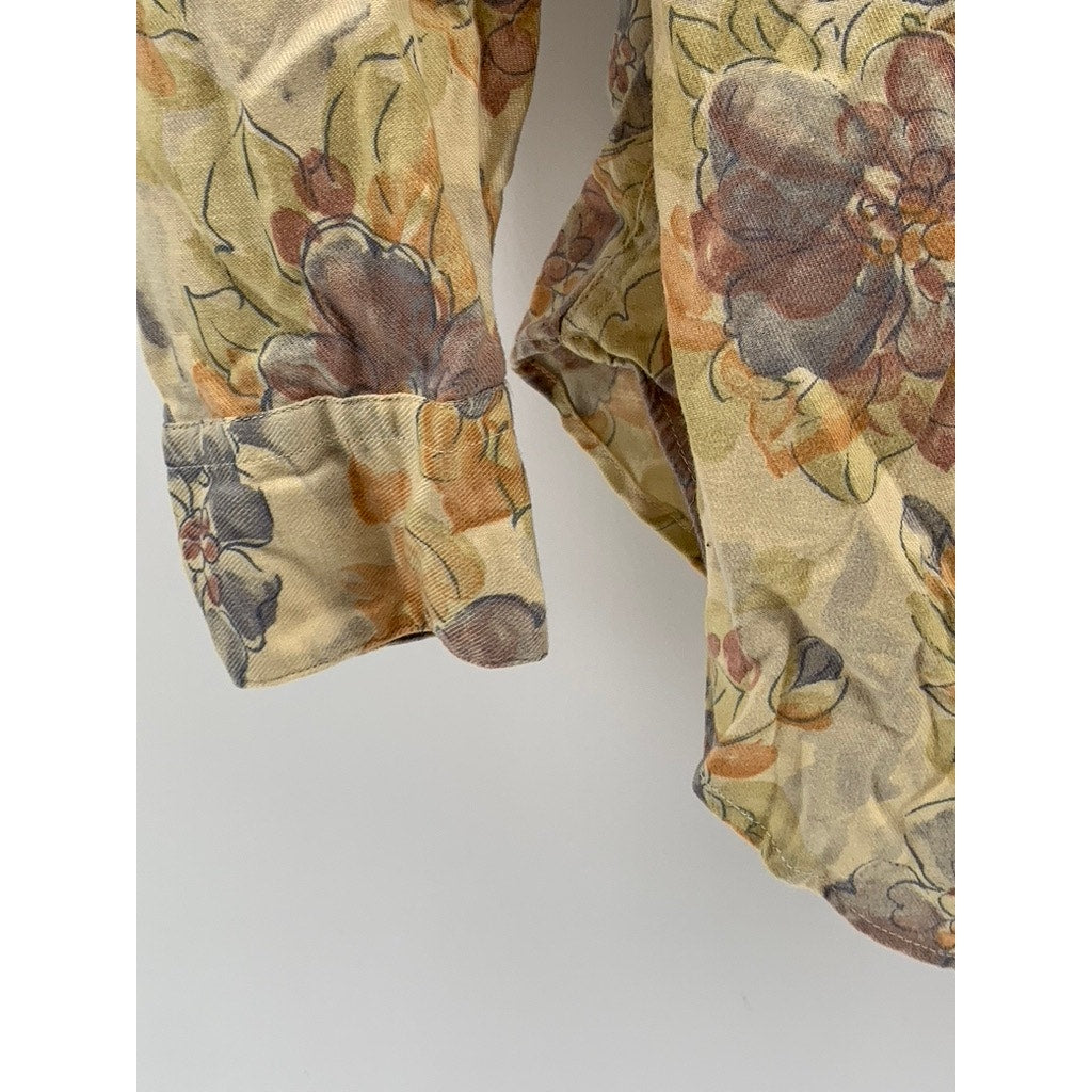 L.L. BEAN Women's Brown Vintage Floral Button-Up Regular-Fit Long Sleeve Top SZ8