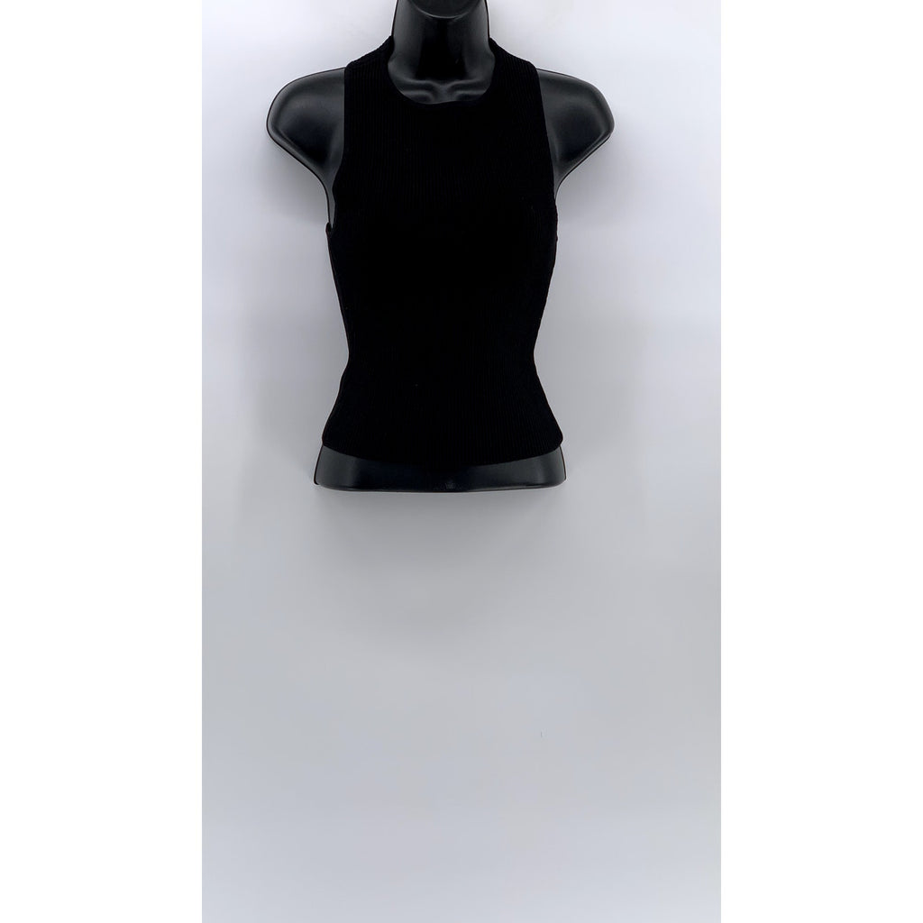 BABATON Women's Black Ribbed Sleeveless Halter Top SZ S