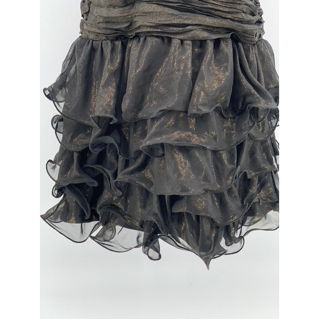 AS U WISH Juniors' Black Sweetheart Ruched Ruffle Strapless Mini Dress SZ 1