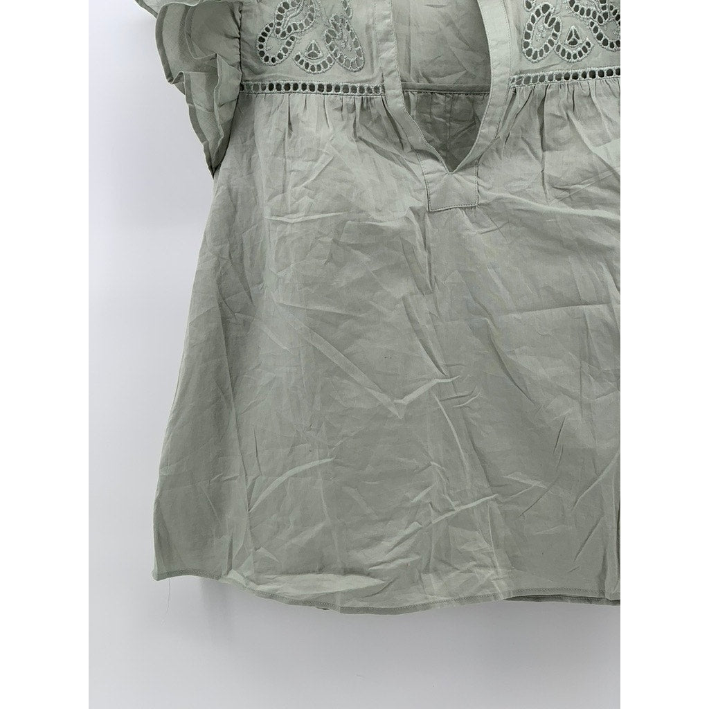 H&M Women's Gray Eyelet Flutter Split Neck Blouse SZ S
