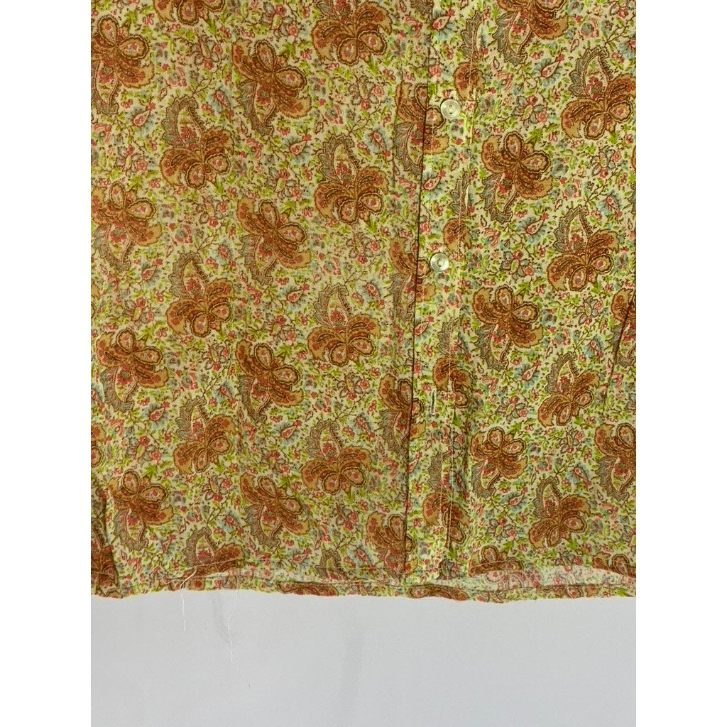 UNBRANDED Women's Tan Paisley Printed Button-Up Long Sleeve Top SZ S
