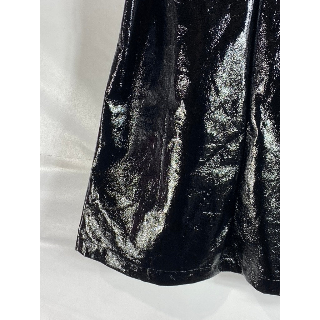 EIGHT PARIS Women's Black Faux-Leather Short-Sleeve Mini Belted Dress SZ M