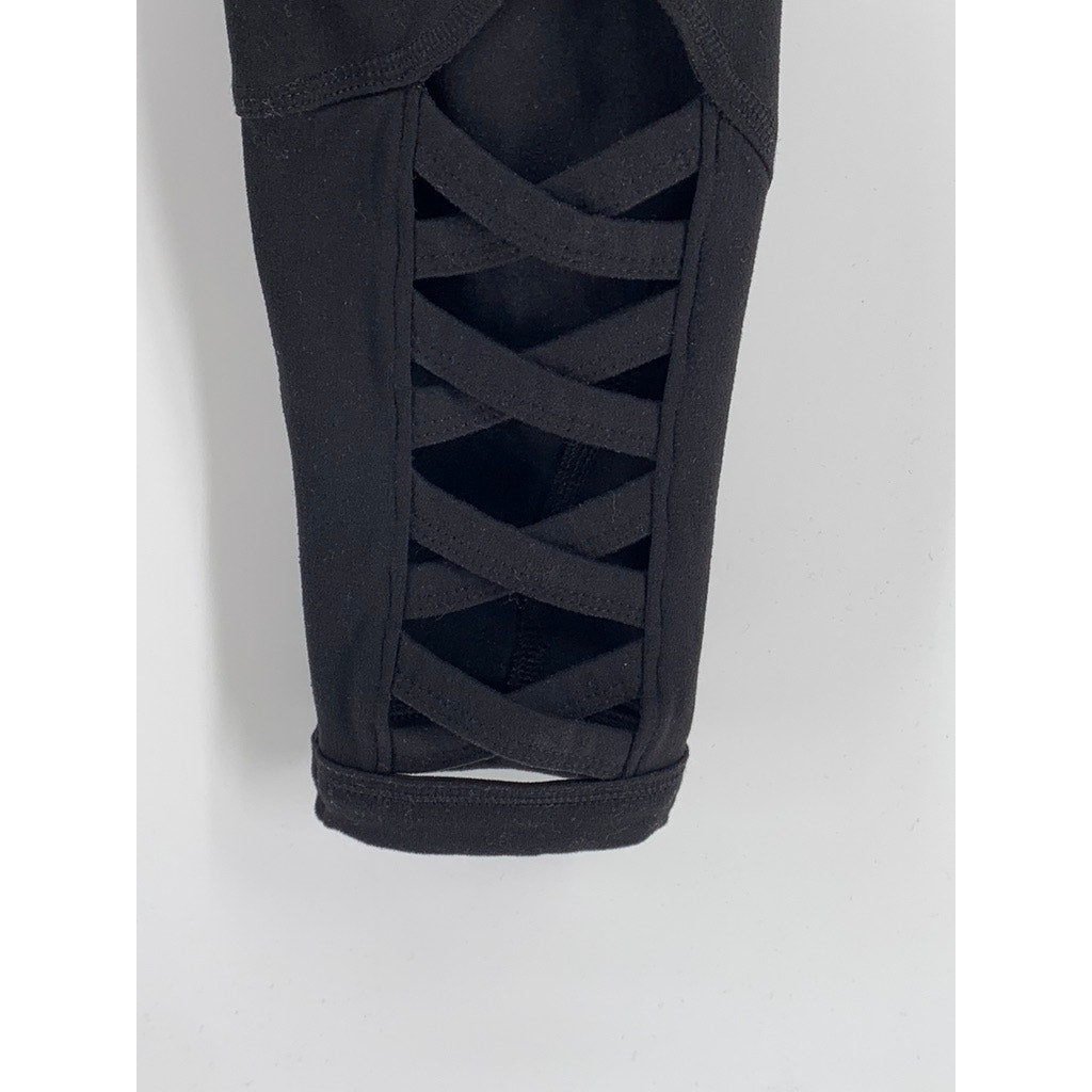 YOGALICIOUS Women's Black Cutout Hem Leggings SZ S