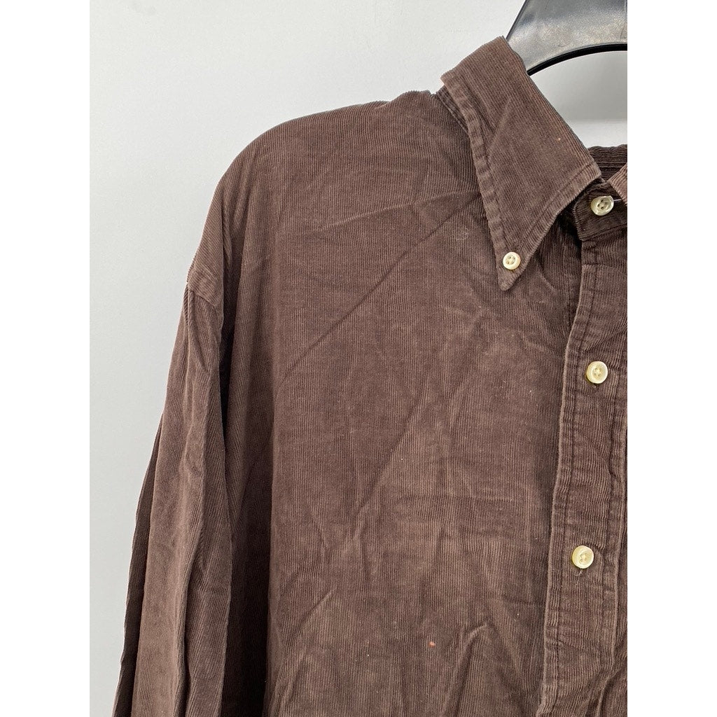 LANDS END Men's Vintage Brown Button Down SZ (XL) (17-17 1/2)