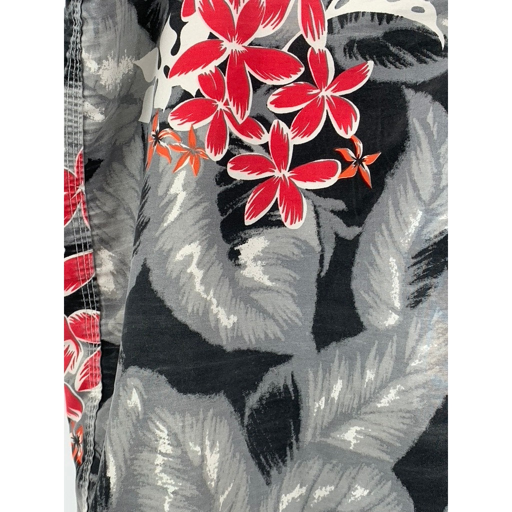 SOLITUDE Men's Hawaiian Tropical Floral Black/Red Grey Swim Board Shorts SZ 38
