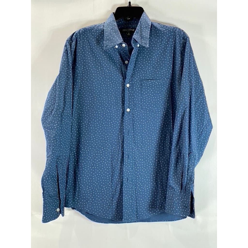 J. CREW Men's Blue Printed Mercantile Flex Slim-Fit Button-Up Shirt SZ M