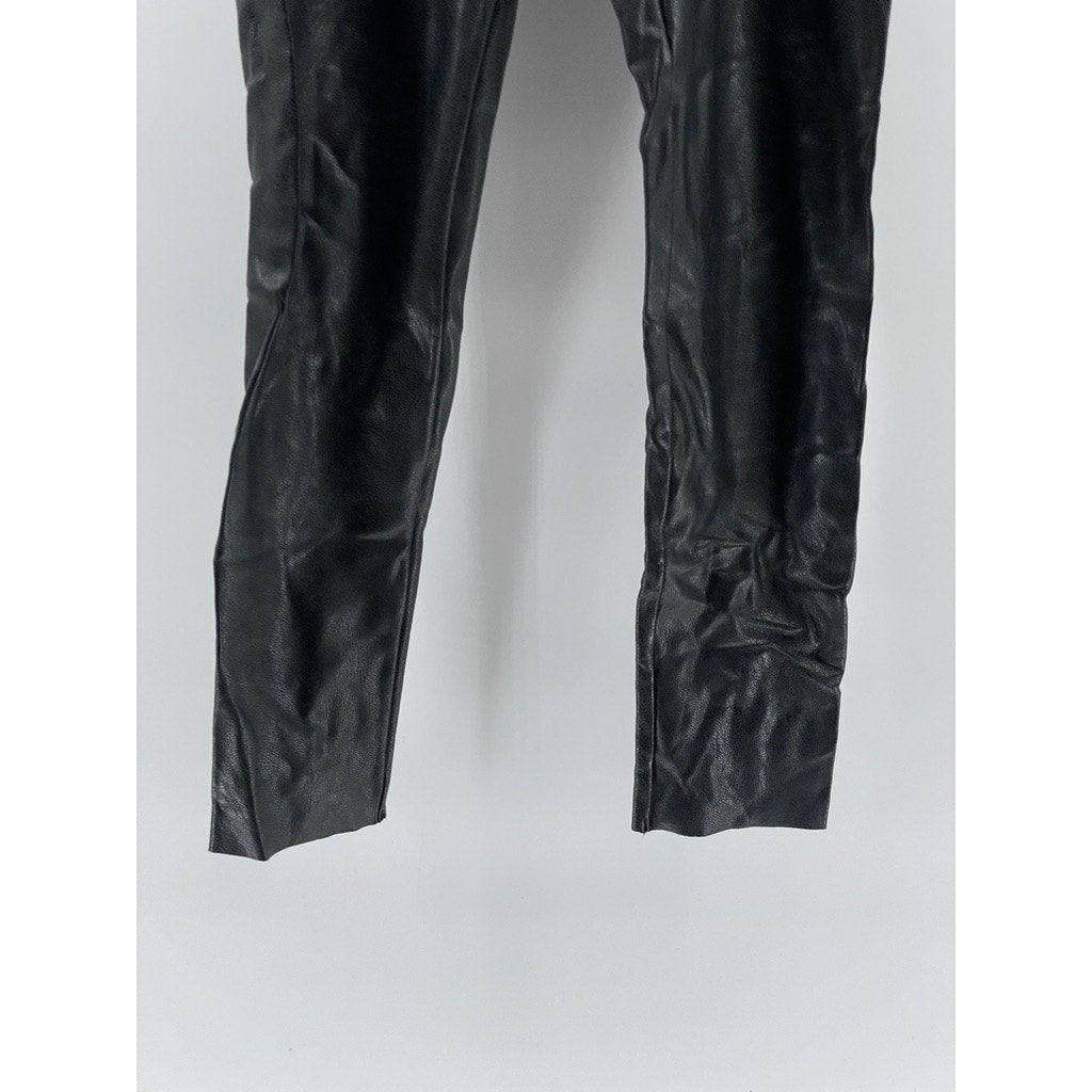 COMMANDO CONTROL Women's Black Faux-Leather High-Rise Ankle Leggings SZ S