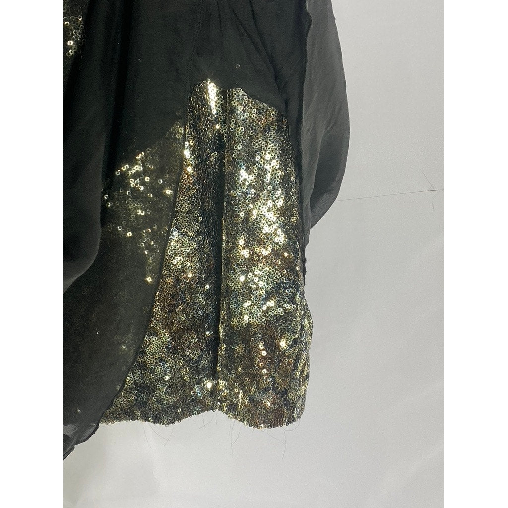 JOIE Women's Black Deep Scoop-Neck Sequin Embellished Sheer Layered Tank Top SZM