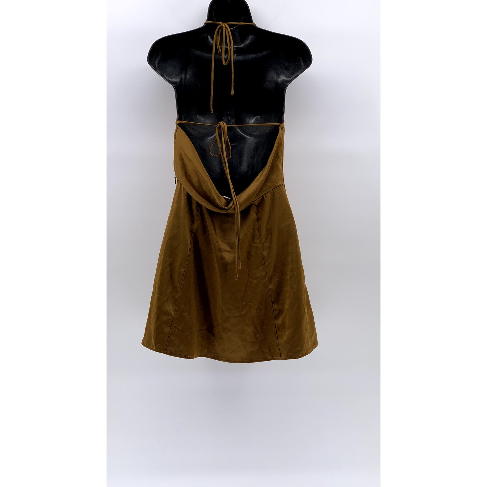 URBAN OUTFITTERS Women's Gold Shae Cowl-Neck Open-Back A-Line Mini Dress SZ M