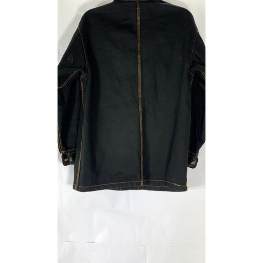 MONKI Women’s Black Denim Overstitch Four Pocket Trucker Jacket SZ XS