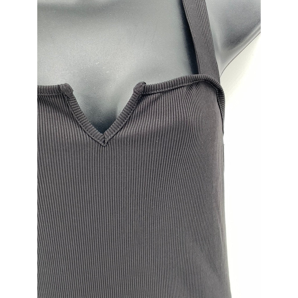 UNBRANDED Women's Black Split-Neck Ribbed Maxi Bodycon Dress SZ S