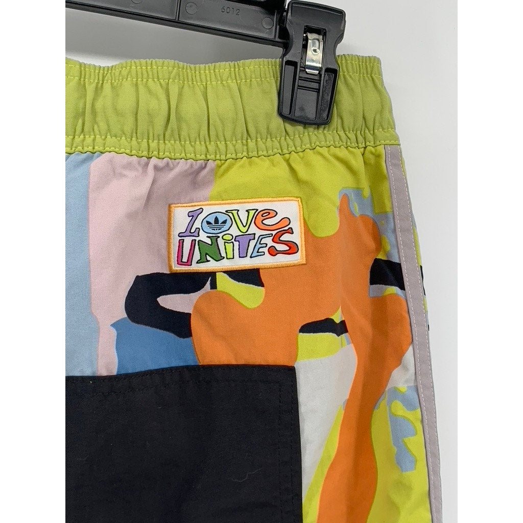 ADIDAS Unisex Adult Black-Multi Love Unites Printed Pull-On Woven Shorts SZ S