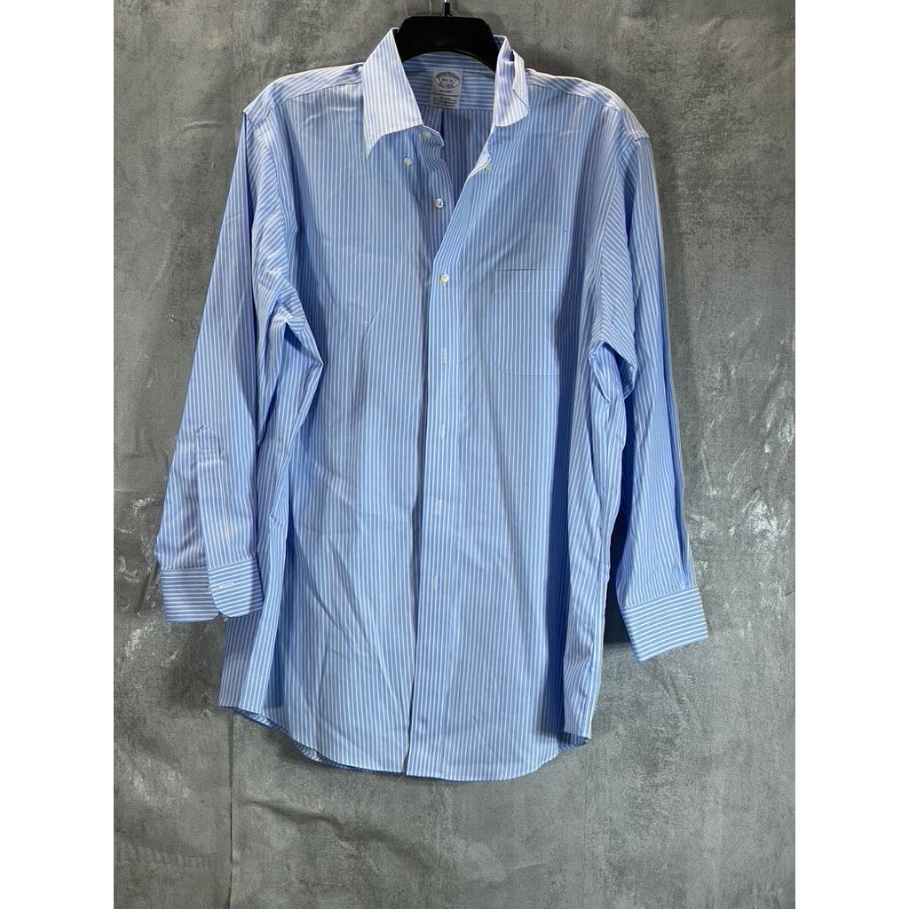 BROOKS BROTHERS Men's Blue Striped Regent-Fit Button-Up Dress Shirt SZ 16.5/32