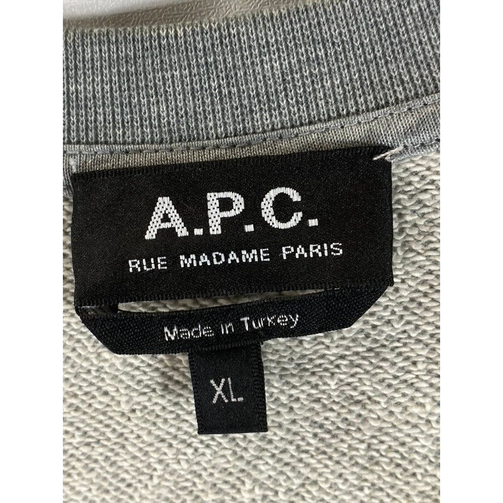 A.P.C RUE MADAME PARIS Men's Heather Gray APC19-87 Logo Crewneck Sweatshirt SZXL