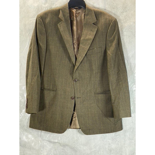 BROOKS BROTHERS 346 Men's Brown Plaid Classic-Fit Two-Button Sport Coat SZ 42R