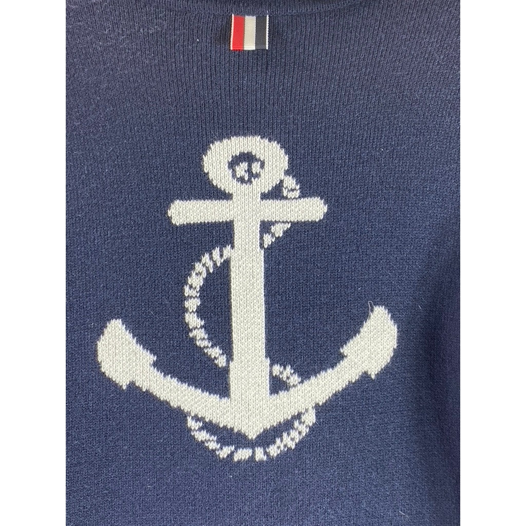 THOM BROWNE New York Women's Navy White Anchor Button-Front Cardigan SZ 0(XS)